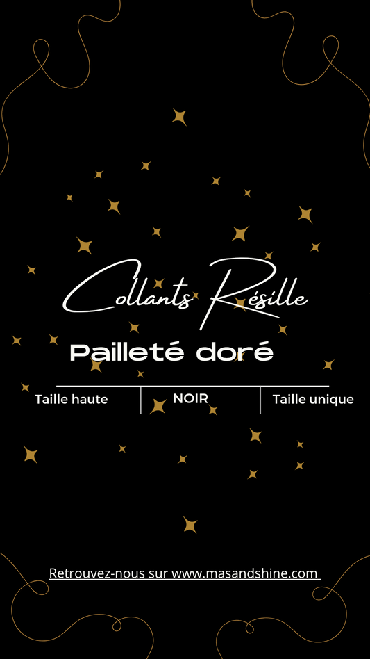 Résille noir pailleté doré